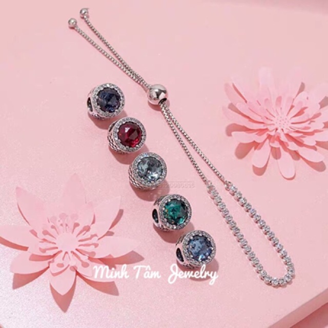 Lắc tay bạc nữ full đá dây rút charm đá mệnh chất liệu bạc 925-Minh Tâm Jewelry