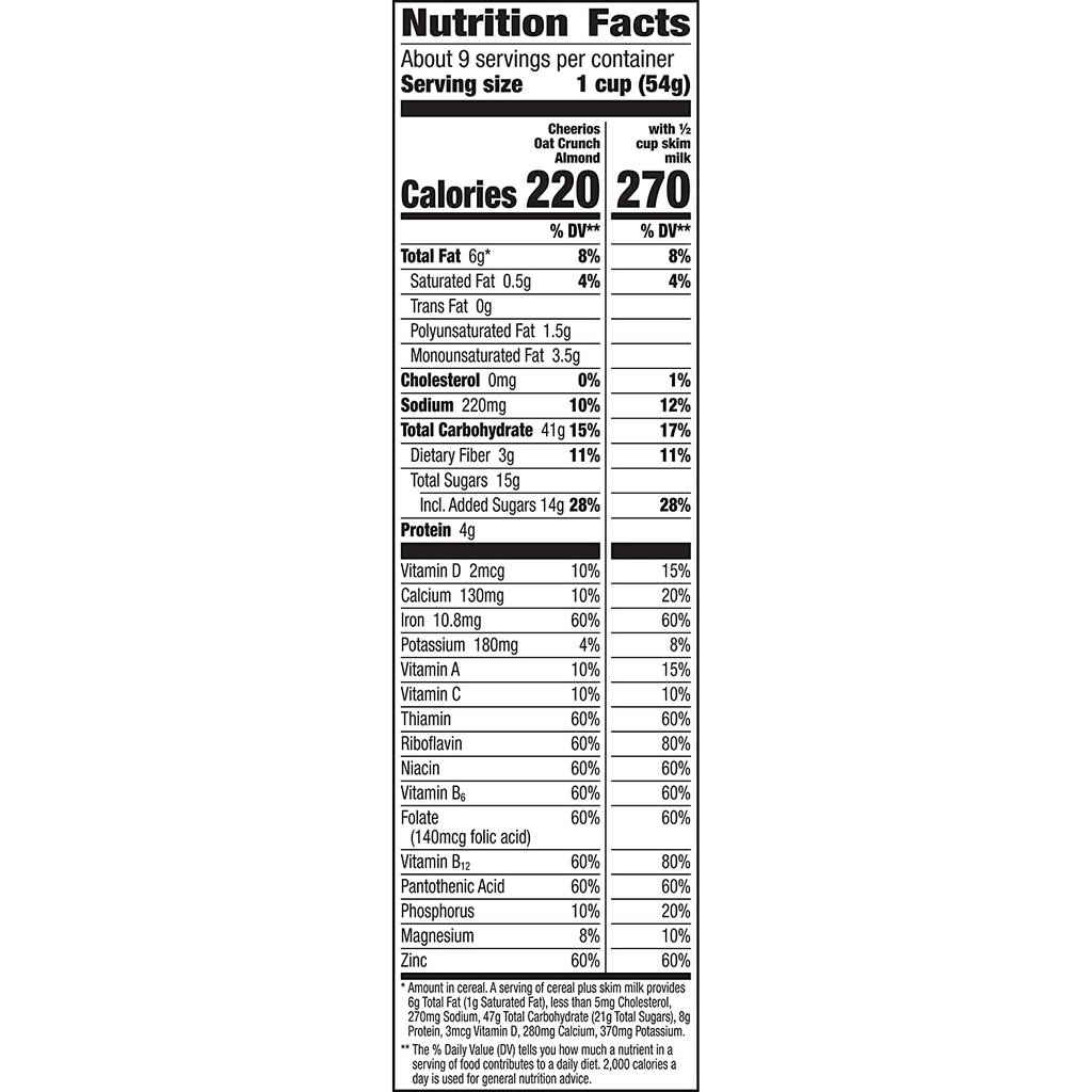 Ngũ cốc ăn sáng hạnh nhân Cheerios Oat Crunch Almond, 18,2 oz