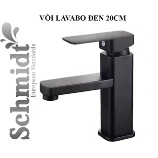 Vòi lavabo Vuông Nóng Lạnh Mạ Đen Inox 304 Schmidt - Tặng Kèm Bộ Dây Cấp Nước Nóng Lạnh 40 cm - Hàng Chính Hãng