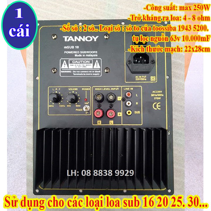 MẠCH SUB ĐIỆN TANOY 2 SÒ TOSHI NGUỒN VUÔNG - MẠCH SIÊU TRẦM - GIÁ 1 MẠCH