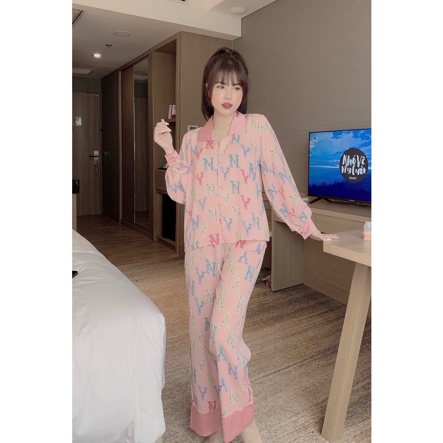 Bộ ngủ Pijama cổ sen tròn, đồ bộ mặc nhà dài họa tiết chất liệu lụa mago freesize | BigBuy360 - bigbuy360.vn