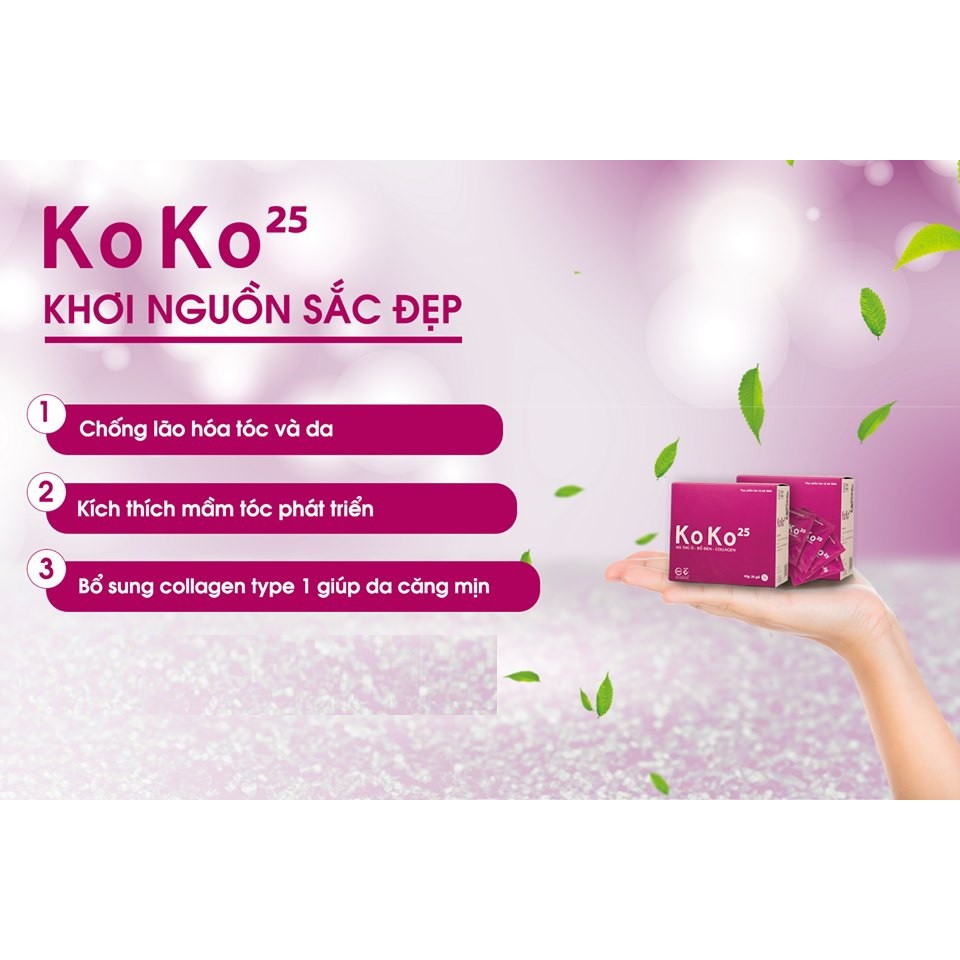 KoKo 25 Cao uống Hà Thủ Ô & Đỗ Đen & Collagen dạng bột, Hộp 20 gói