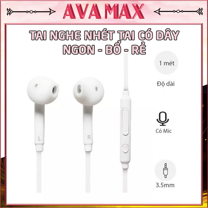 Tai Nghe Nhét Tai Núm Cao Su S7 Tích Hợp Mic Đàm Thoại Chân/Jack 3.5mm Cho Nhiều Loại Điện Thoại iPhone/Samsung/Oppo