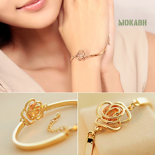 Vòng Đeo Tay Họa Tiết Hoa Hồng Đính Pha Lê Thời Trang Cho Nữ