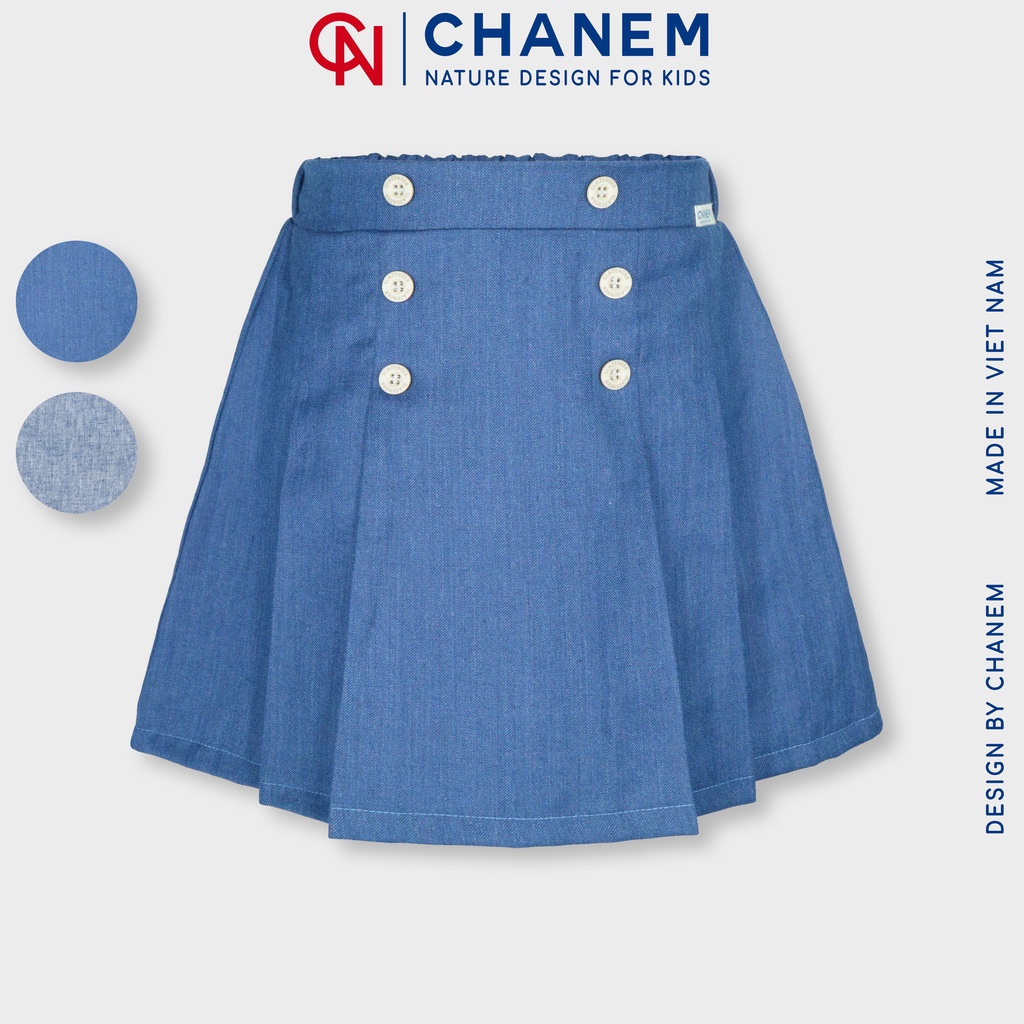 Chân váy đi học bé gái xếp ly phối 6 cúc MILA CHANEM chất thô đũi/bò giấy, có quần trong, cho bé từ 1 - 10 tuổi