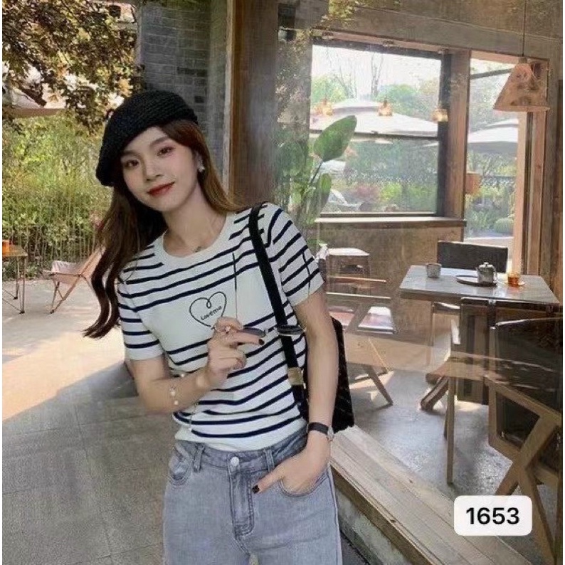 ANU455 - ÁO LEN KẺ NGANG ĐEN TRẮNG LOVE ME | BigBuy360 - bigbuy360.vn