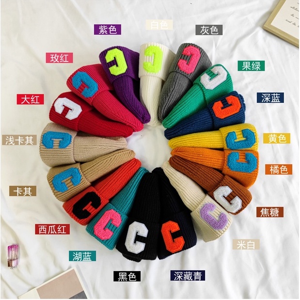 Mũ Len Dệt Kim In Chữ C Lớn Đơn Giản Thời Trang Mùa Thu Hàn Quốc Dành Cho Nữ Sinh