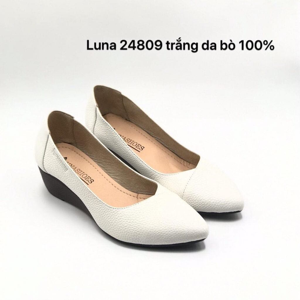 Giày đế xuồng búp bê nữ,giày xuồng nữ da bò thật cao 5 phân Lunashoes (24809) mũi nhọn da thật cao cấp dễ phối đồ