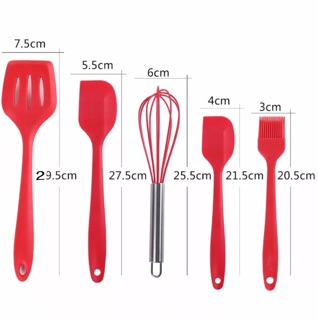 Bộ 5 chổi phới spatula silicon đỏ