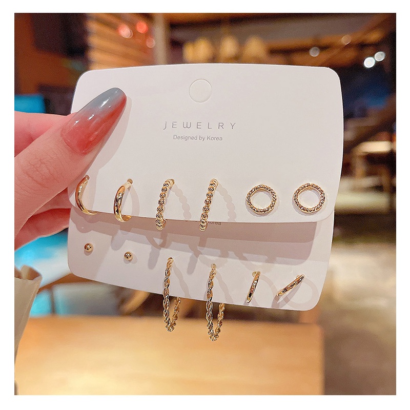 Khuyên Tai Bộ Set 6 Khuyên Tai Tròn Màu Vàng/Bạc Thời Trang Cho Nữ