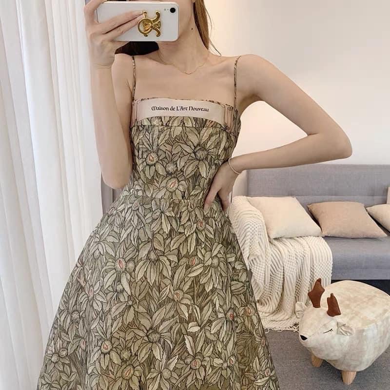 Váy hai dây hoạ tiết dáng suông