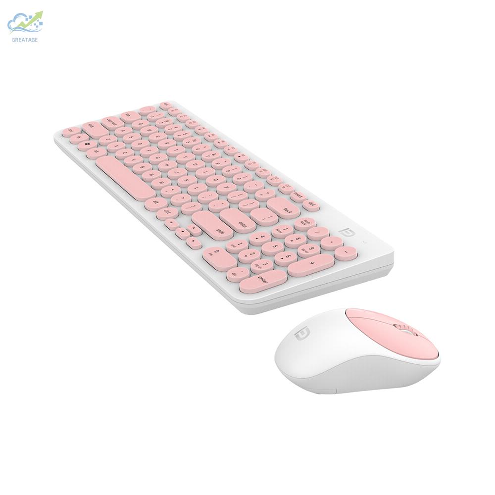 g☼FUDE Wireless iK6630 Keyboard & Mouse Combo 2.4GHz Cute Round Key Set Smart Power-Saving Silent Clicks Slim Combo Replacement for Laptop Computer TV and Mac Pink