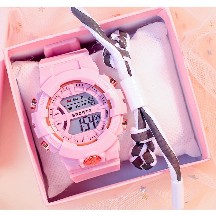 Đồng hồ điện tử trẻ em nữ phong cách Hàn Quốc phát sáng - Tặng hộp giả da và Pin lên tới 30K