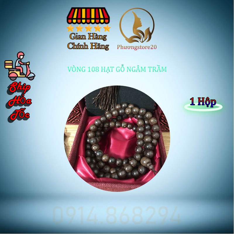 Vòng Đeo Tay 108 Hạt Gỗ Ngâm Trầm, Mùi Hương Tự Nhiên, Kèm Hộp Đưng Sang Trọng
