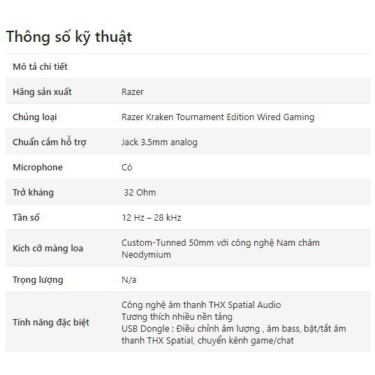Tai nghe Razer Kraken Tournament Edition Wired Gaming Headset Black RZ04-02051000-R3M1 | BigBuy360 - bigbuy360.vn