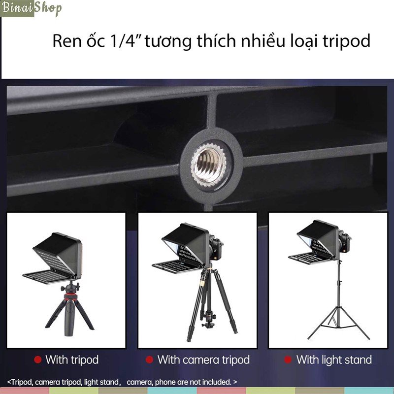 Lensgo Teleprompter TC7  - Máy Nhắc Chữ Mini Cho Biên Tập Viên, MC Truyền Hình, Dùng Cho Điện Thoại, Máy Ảnh