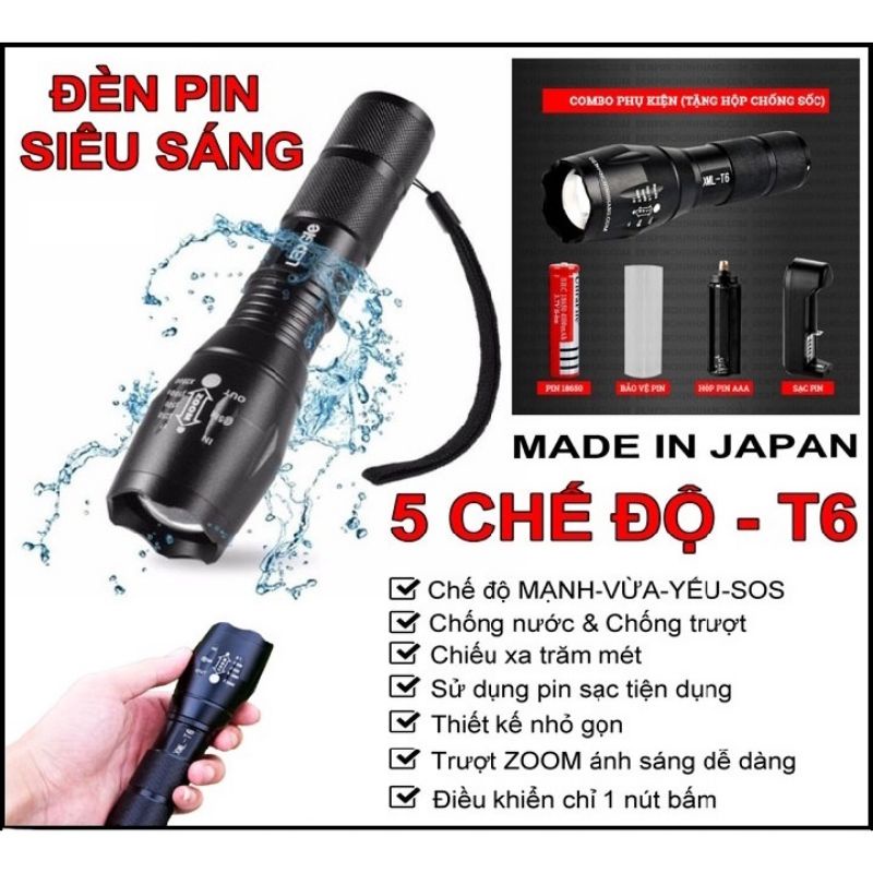 Đèn pin siêu sáng XML-T6 mini cầm tay 5 chế độ ánh sáng