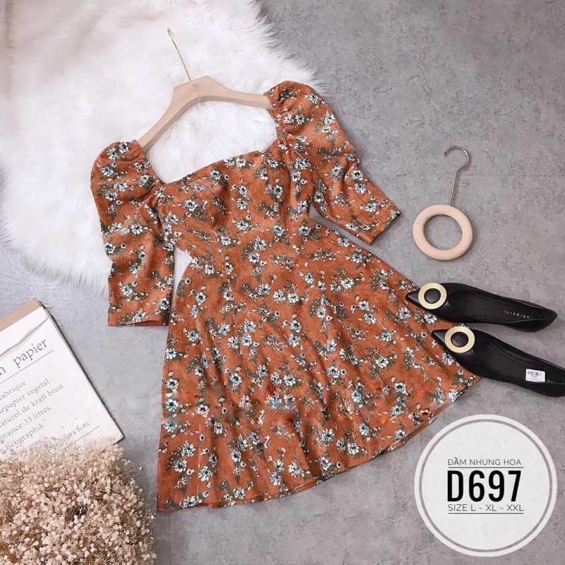 Bigsize Đầm nhung hoa D697
