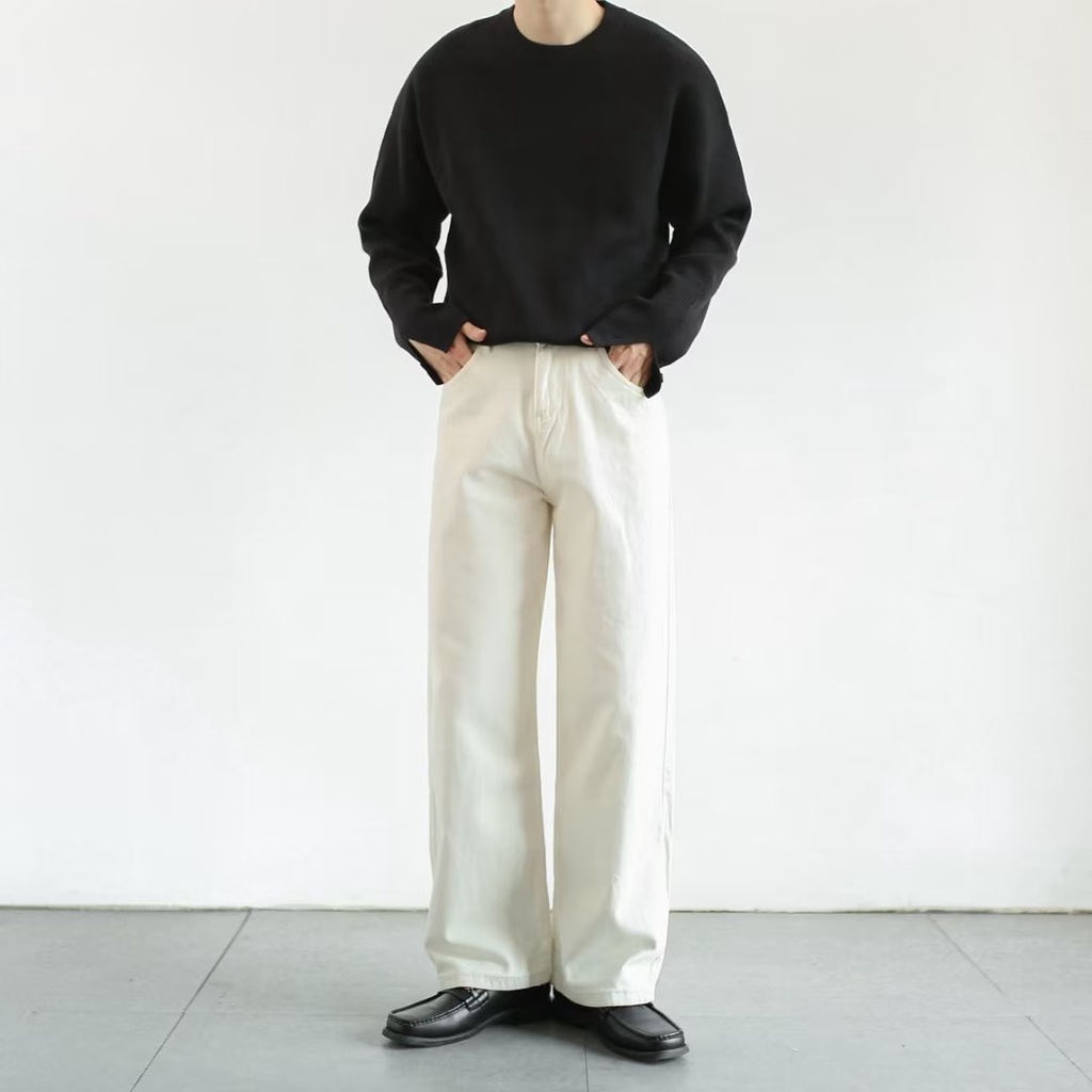Áo Sweater Chui Đầu Dáng Rộng Tay Dài Màu Trơn Kiểu Hàn Quốc Thời Trang Cho Nam
