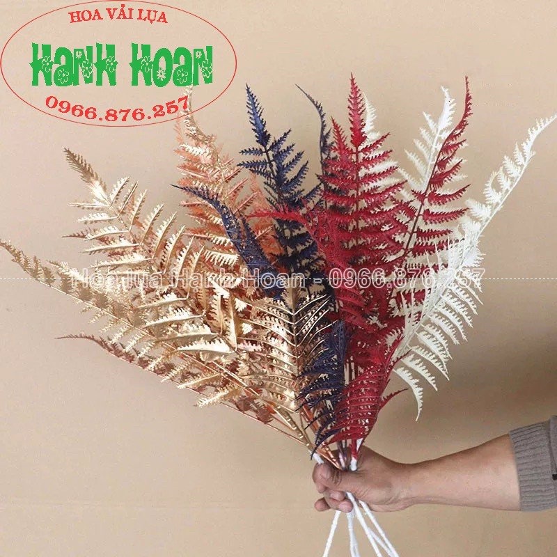 Cành lá dương xỉ nhựa 5 nhánh 75cm đủ màu -Lá giả decor