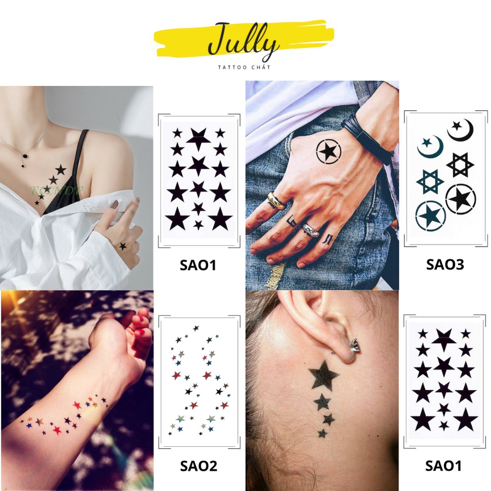 Hình xăm dán, xăm tạm thời mini hình trăng sao JULLY Tattoo chất, chống nước, an toàn, bền đẹp