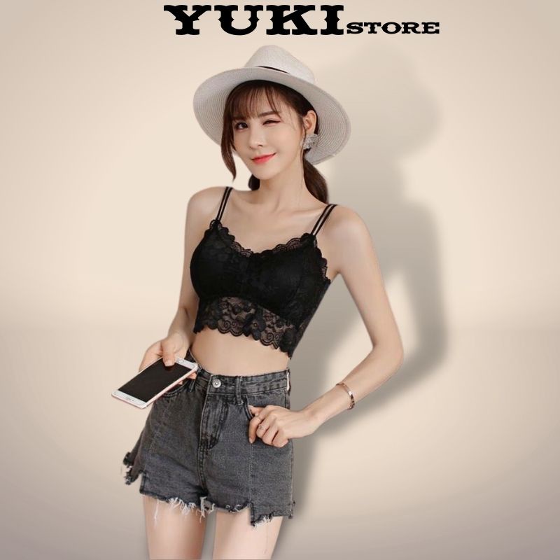 Áo bra ren hoa 2 dây có mút ngực dáng croptop cho nữ YUKI STORE 8812