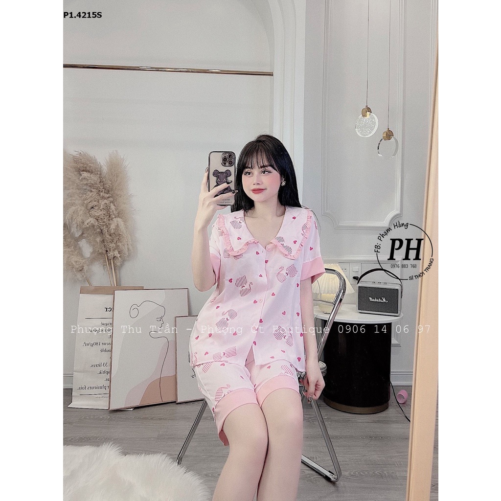 Bộ Pijama nữ mặc ở nhà cao câp ,pijama lửng lụa hoạ tiết xinh xắn