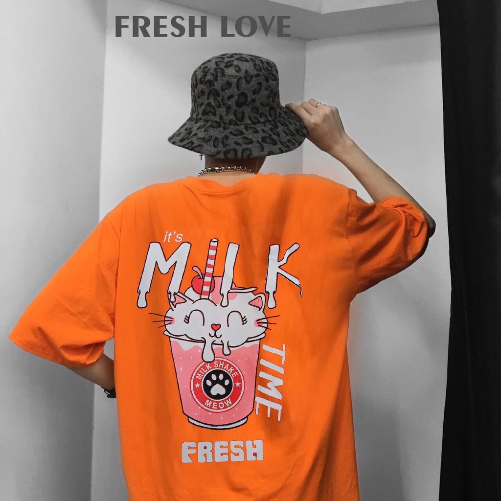 Áo thun in tay lỡ form rộng FRESH MILK Unisex - Ulzzang mặc cặp