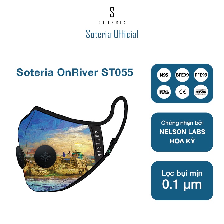 Khẩu trang tiêu chuẩn Quốc Tế SOTERIA OnRiver ST055 - Bộ lọc N95 BFE PFE 99 lọc đến 99% bụi mịn 0.1 micro- Size S,M,L