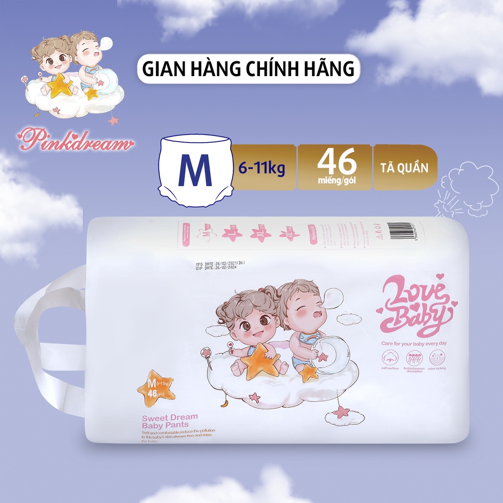 Tã/bỉm Quần hữu cơ Lovebaby size M46 quần cho bé từ 6-11kg