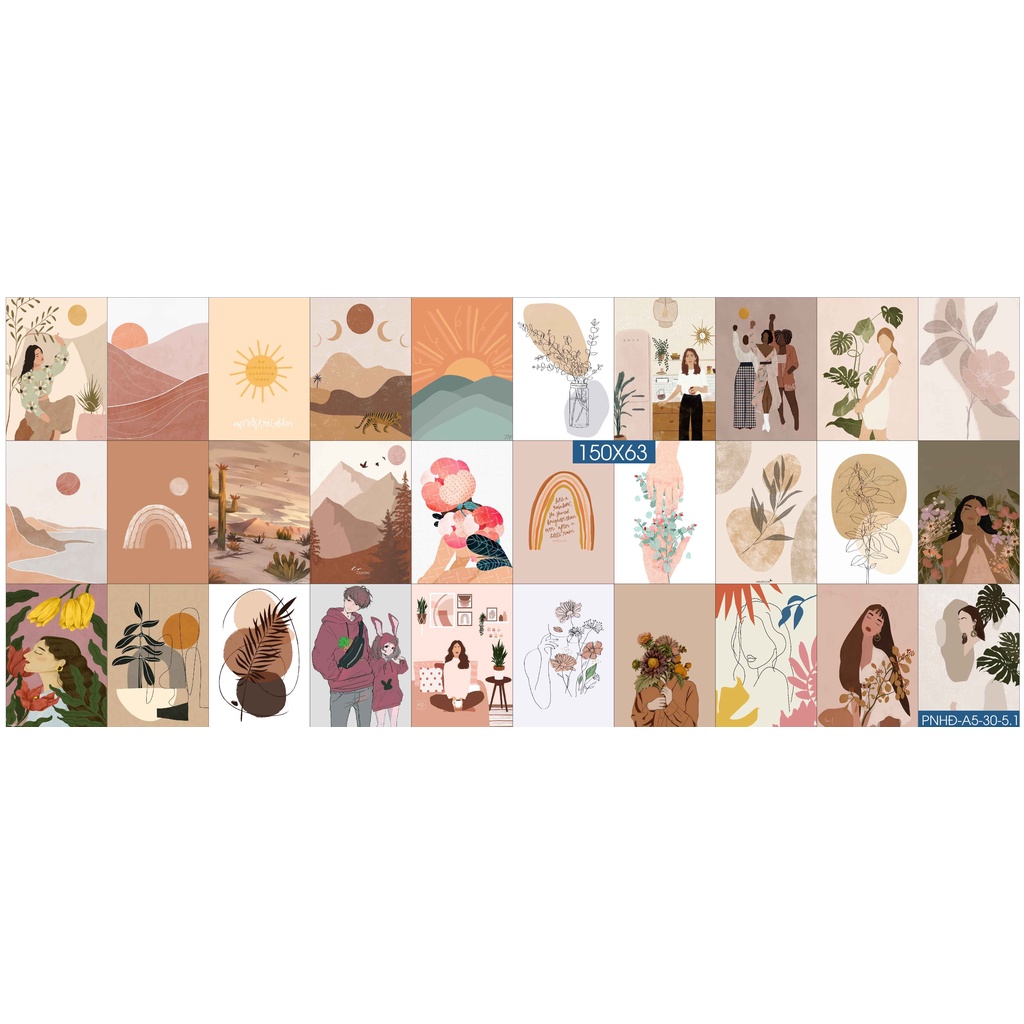 Combo Set 50 tờ Decal dán tường trang trí khổ A4,A5 - Trang trí Phòng ngủ Hiện đại PNHĐ5