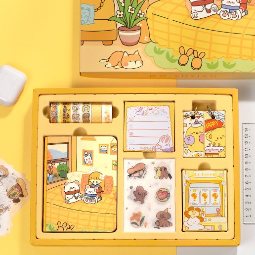 Set Quà Tặng Lưu Niệm Sổ Tay Washitape Note Sticker Hình Dễ Thương Tiện Lợi CUTE