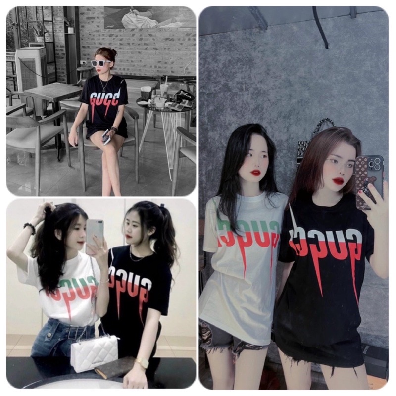 ÁO THUN Tay Lỡ GU*CCI CHỮ MÀU Tia Sét , ÁO THUN NAM NỮ UNISEX