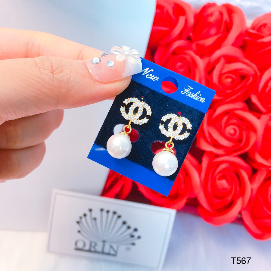 Bông tai chữ x đính đá thiết kế cao cấp Orin T567