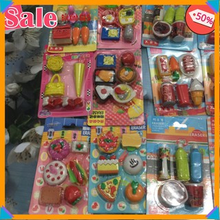 <FreeShip> 1 vỉ tẩy bút chì hình đồ chơi, đồ ăn,gôm tẩy chì