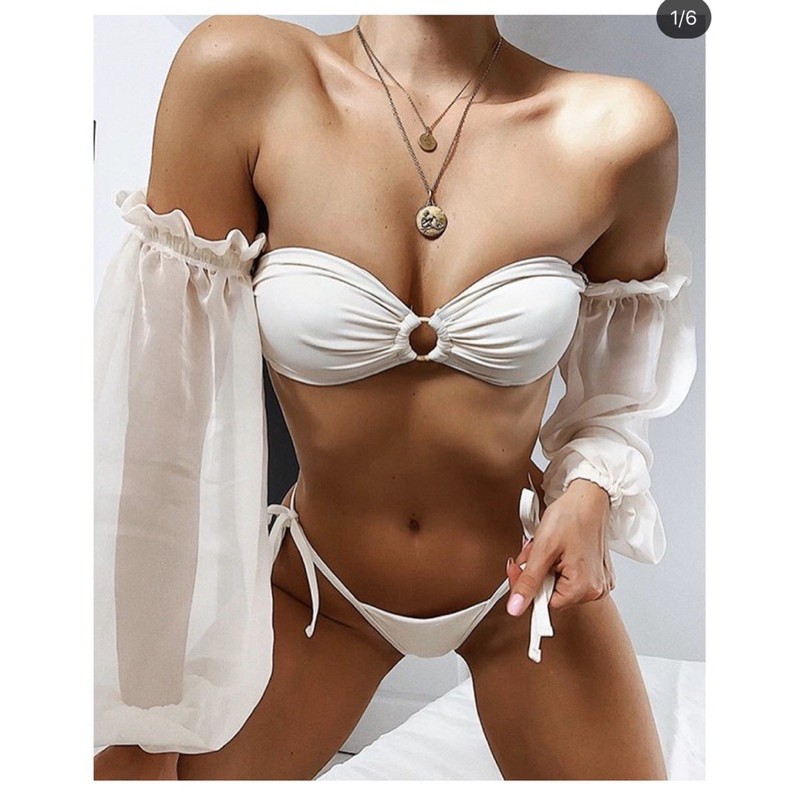 [BKN542] &lt;ÂU&gt; SET BIKINI QUÂY TRẮNG TAY BỒNG SEXY