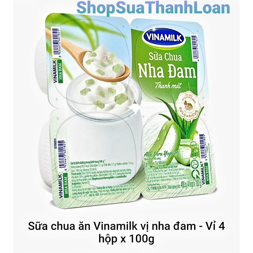 [Giao GrabExpress-NowShip] SỮA CHUA ĂN VINAMILK VỊ NHA ĐAM - VỈ 4 HỘP X 100G