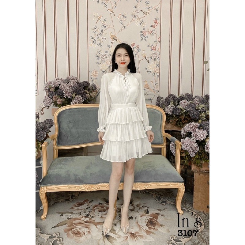 Váy voan dập li tầng