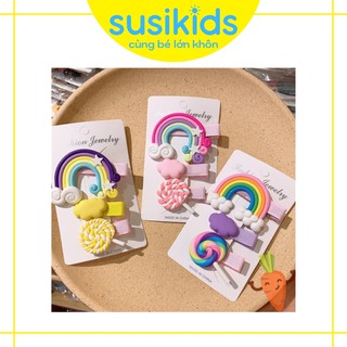 Set 3 kẹp tóc cầu vồng kẹo mút xinh xắn dễ thương Hàn Quốc cho bé yêu SUSIKIDS