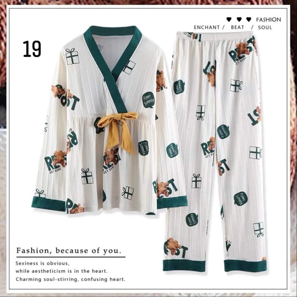 Bộ Ngủ Dài Tay Pyjama Cổ Chữ V 2 Túi Chất Cotton Hàng Đẹp Form Chuẩn