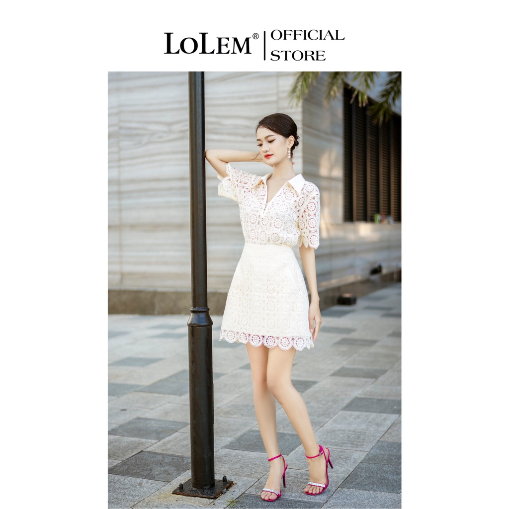 Set áo chân váy LOLEM SV235 chân váy A túi chéo áo cổ V tay con vải ren chỉ cao cấp thoáng mát