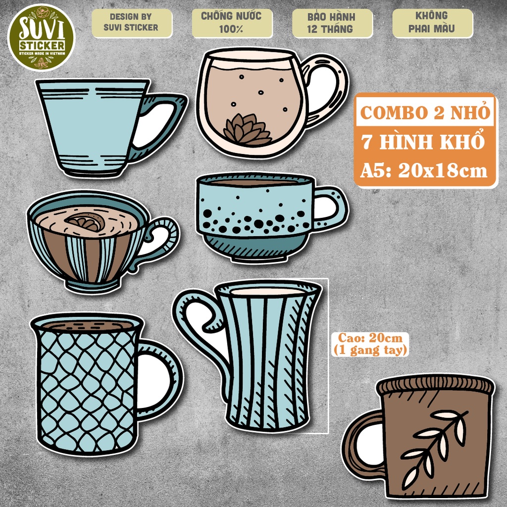 Decal Cup Decor khổ lớn trang trí tường, dán kính, trang trí quán cà phê khổ A4, A5 chống nước. MSP: KL06