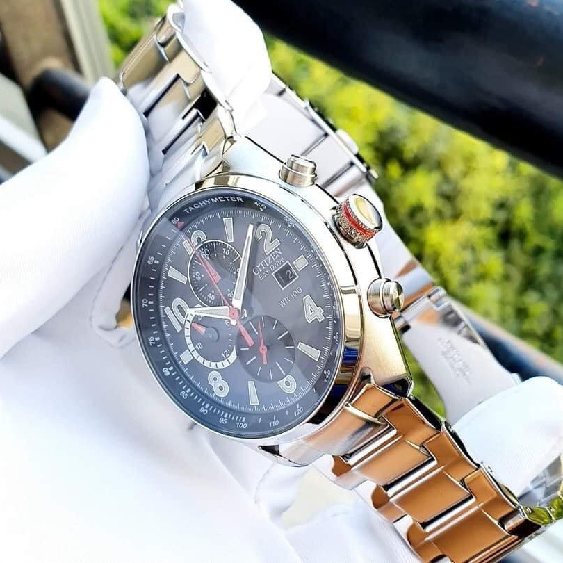 Đồng hồ Nam Citizen Eco Drive CA0368-56E Mặt đen,Lịch ngày,6 Kim-Năng lượng ánh sáng-Dây kim loại-Size 45mm