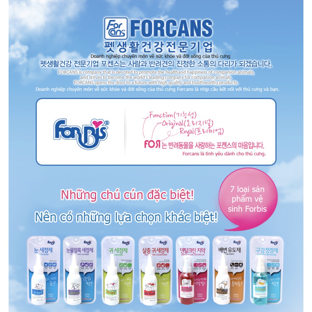 Lau rửa mắt vết ố bẩn cho chó mèo Forcans 100ml, làm sạch nước mắt bụi bẩn cún mèo Con Mèo Xiêm