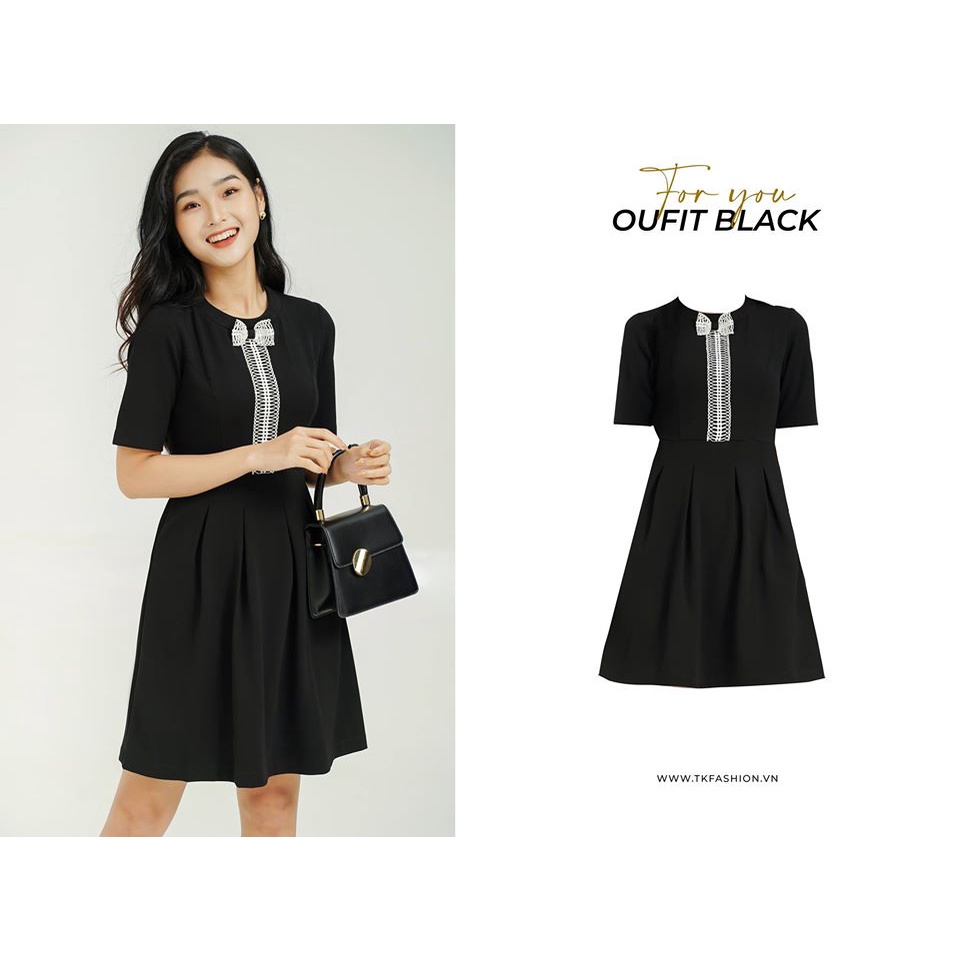 Đầm nữ ngắn tay, cổ nơ tiểu thư, sang trọng , thiết kế cao cấp TK Fashion - DK645