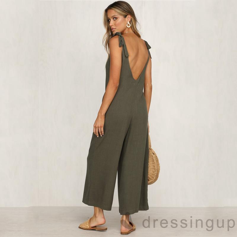 Jumpsuit Ống Rộng Hở Lưng Gợi Cảm Cho Nữ