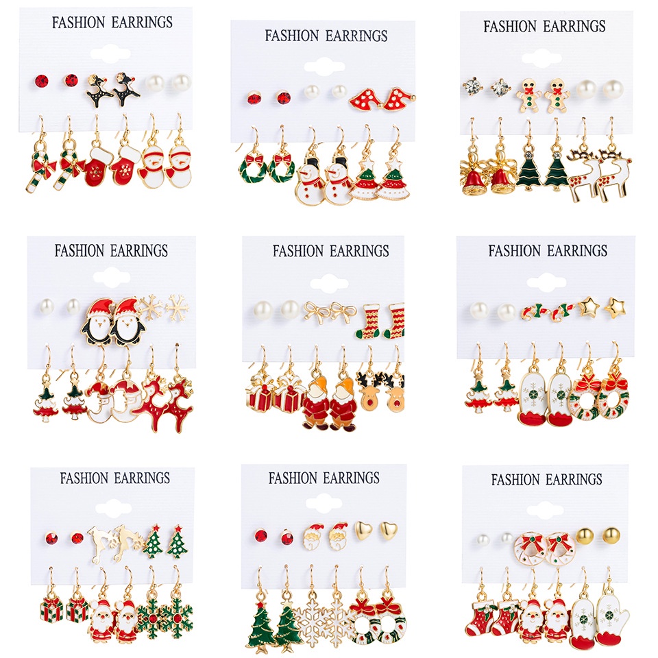 Set 6 Đôi Khuyên Tai Thời Trang Giáng Sinh