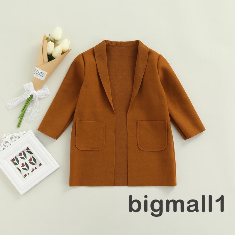Áo khoác cardigan tay dài màu trơn hở phía trước có túi màu xanh lục/đen/nâu tùy chọn cho bé gái