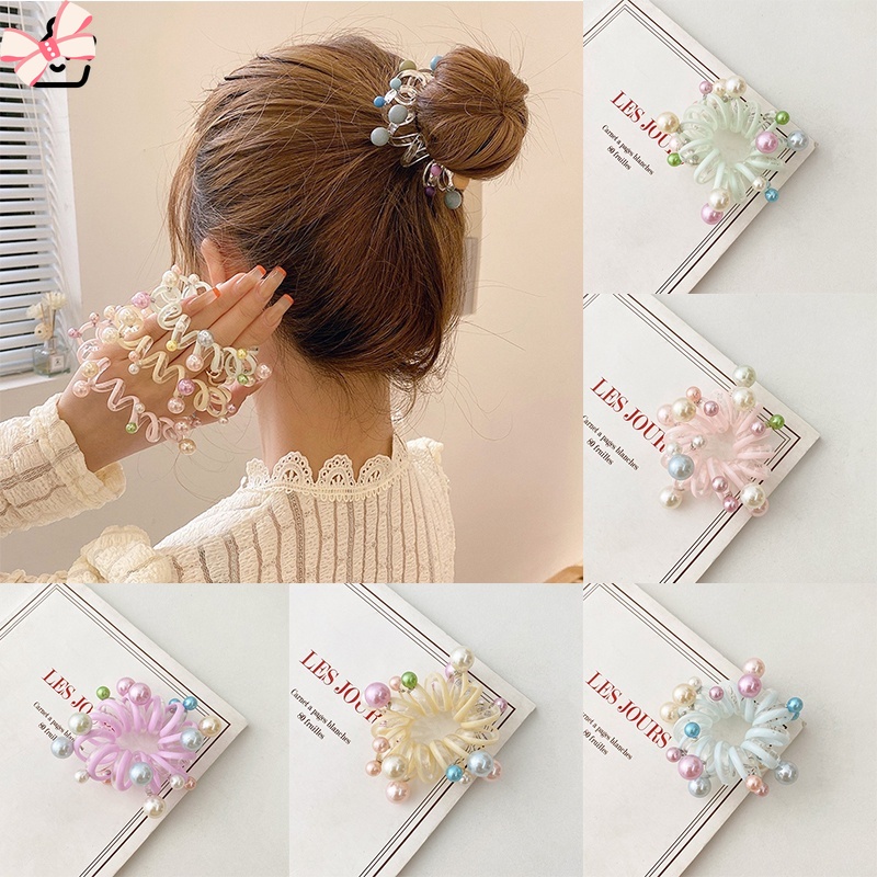 Thun Cột Tóc Đính Ngọc Trai Nhân Tạo Phong Cách Hàn Quốc JP6