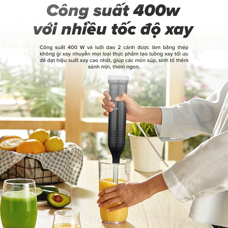 Máy xay sinh tố cầm tay Sharp EM-H074SV-BK (Hàng chính hãng, 0.7 lít - 400W, bảo hành 12 tháng)